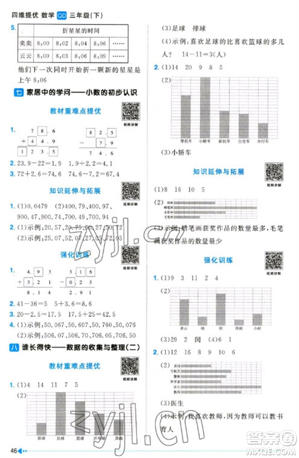 江西教育出版社2023陽(yáng)光同學(xué)課時(shí)優(yōu)化作業(yè)三年級(jí)數(shù)學(xué)下冊(cè)青島版參考答案