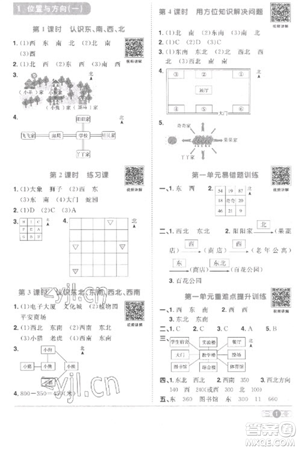 江西教育出版社2023陽光同學(xué)課時優(yōu)化作業(yè)三年級數(shù)學(xué)下冊人教版菏澤專版參考答案