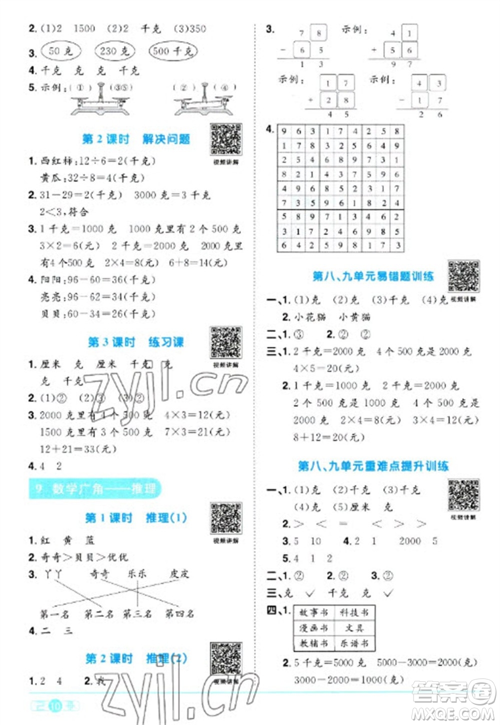 江西教育出版社2023陽光同學(xué)課時(shí)優(yōu)化作業(yè)二年級數(shù)學(xué)下冊人教版浙江專版參考答案