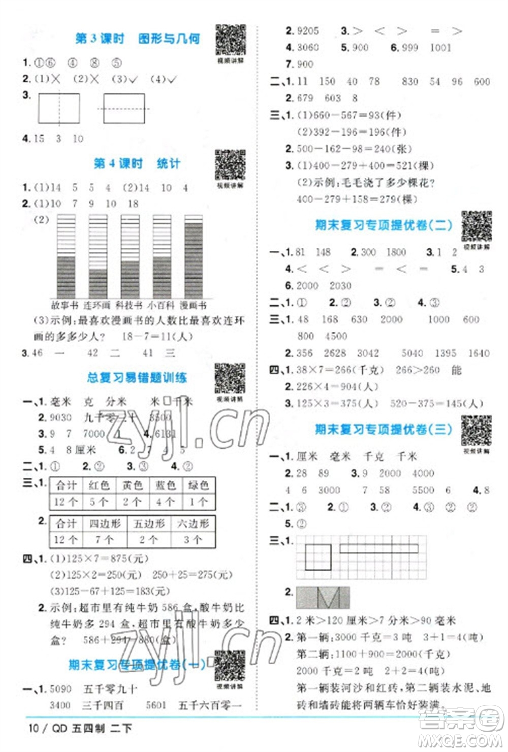 江西教育出版社2023陽光同學(xué)課時(shí)優(yōu)化作業(yè)二年級(jí)數(shù)學(xué)下冊(cè)青島版五四制參考答案