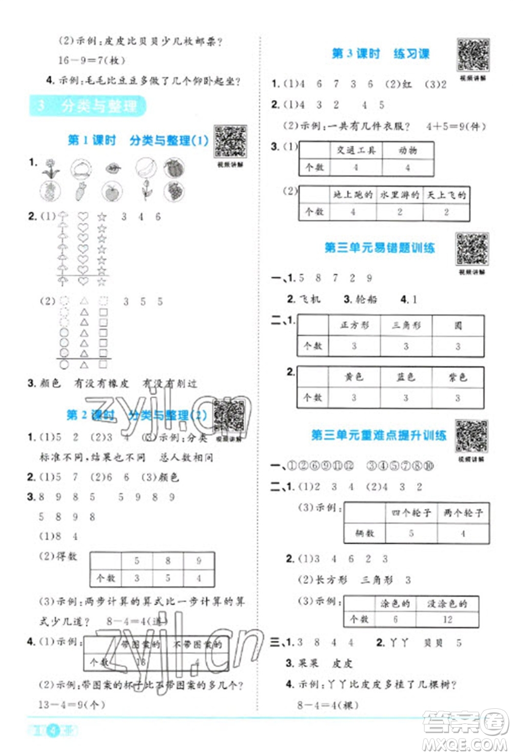 江西教育出版社2023陽光同學(xué)課時優(yōu)化作業(yè)一年級數(shù)學(xué)下冊人教版參考答案