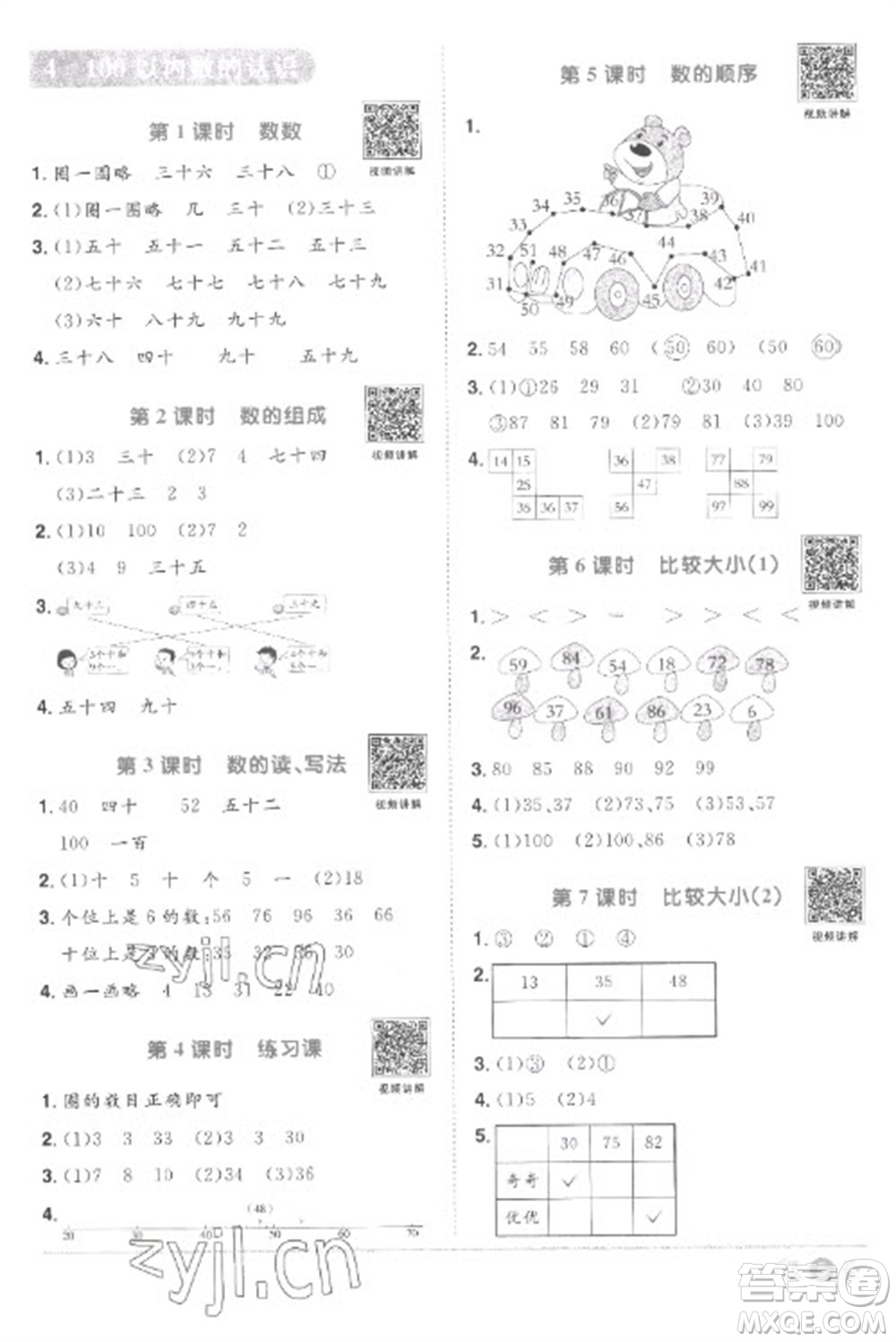 江西教育出版社2023陽光同學(xué)課時優(yōu)化作業(yè)一年級數(shù)學(xué)下冊人教版菏澤專版參考答案