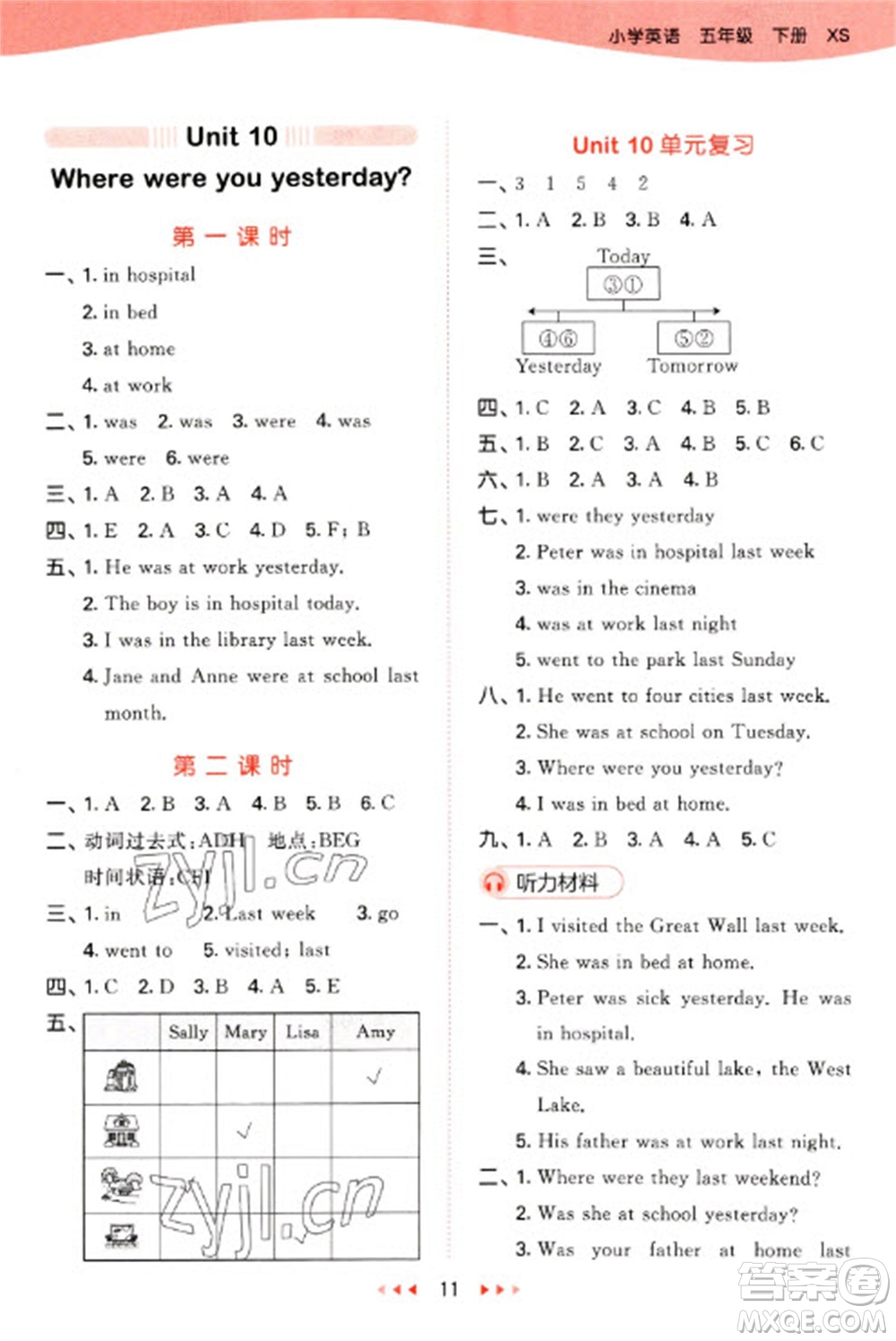 地質(zhì)出版社2023春季53天天練五年級(jí)英語(yǔ)下冊(cè)湘少版參考答案