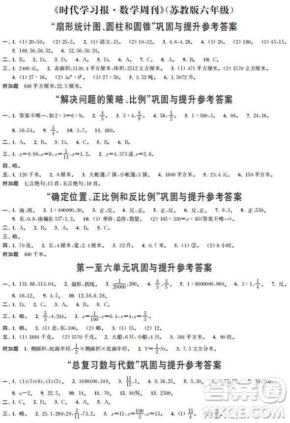 時(shí)代學(xué)習(xí)報(bào)數(shù)學(xué)周刊2022-2023學(xué)年度六年級下學(xué)期蘇教版配套試卷參考答案