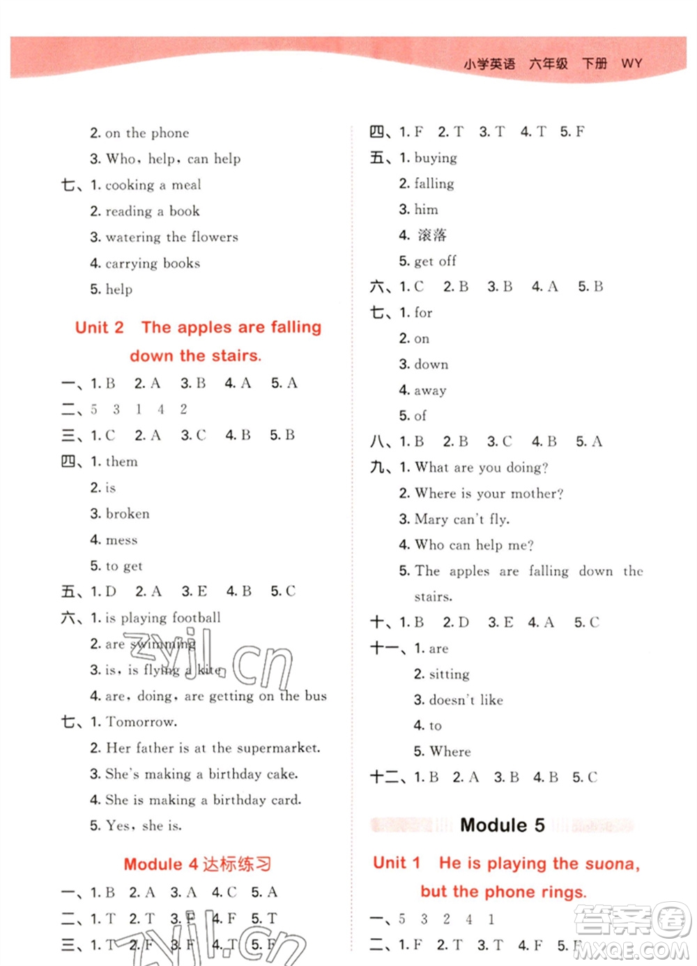 地質(zhì)出版社2023春季53天天練六年級(jí)英語(yǔ)下冊(cè)外研版參考答案