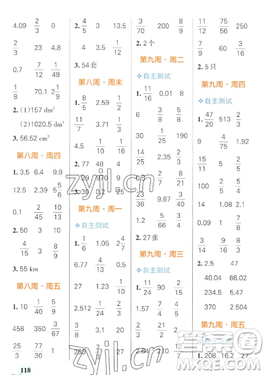 遼寧教育出版社2023小學(xué)學(xué)霸天天計(jì)算六年級(jí)下冊(cè)數(shù)學(xué)人教版答案