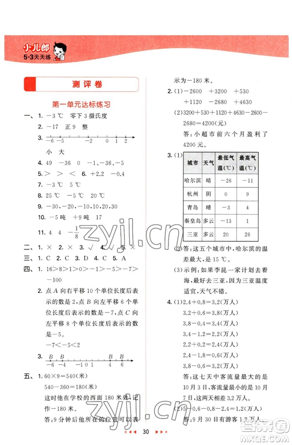 西安出版社2023春季53天天練六年級數(shù)學(xué)下冊冀教版參考答案