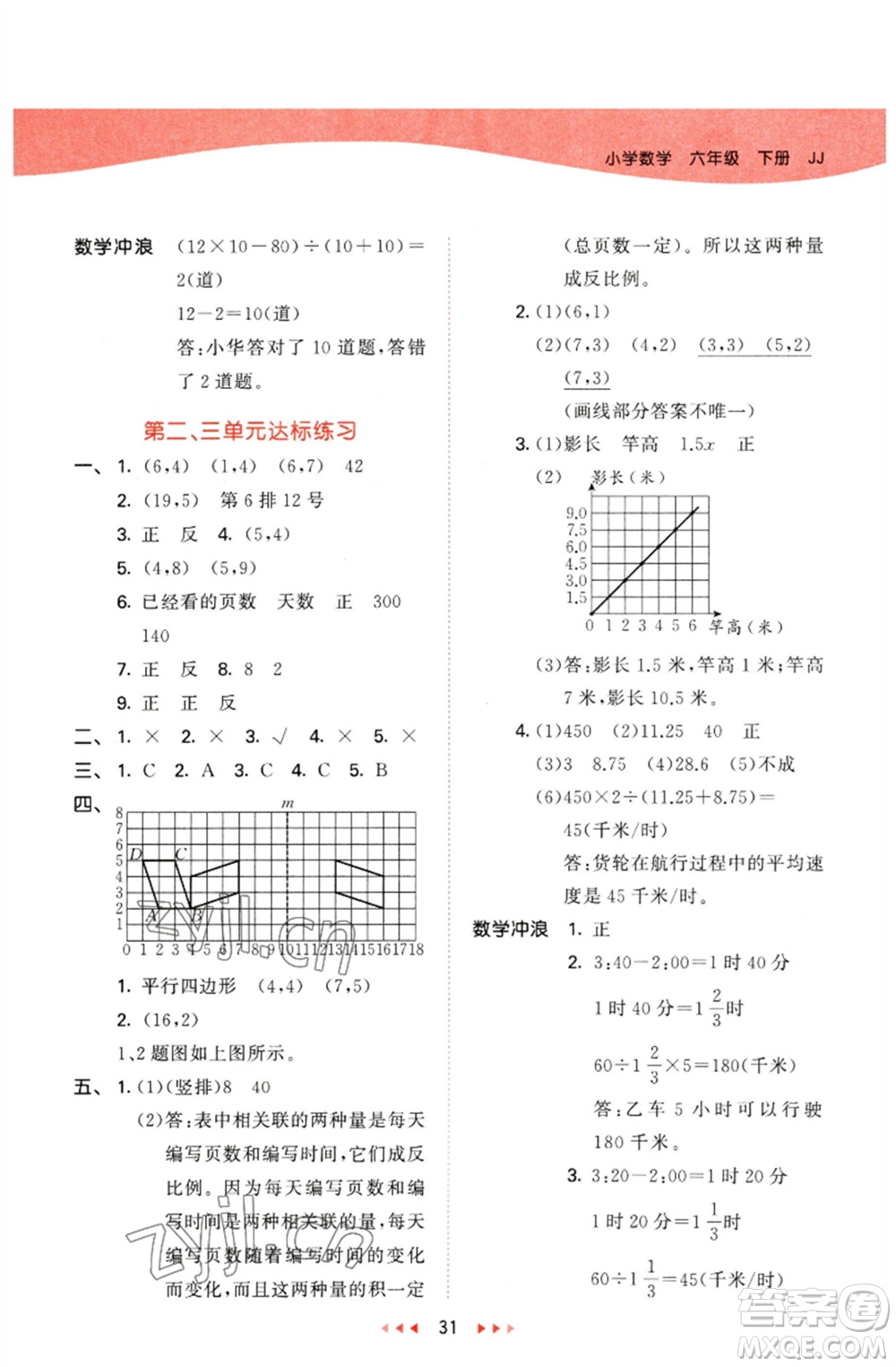 西安出版社2023春季53天天練六年級數(shù)學(xué)下冊冀教版參考答案