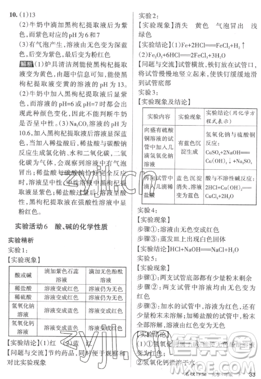 北京教育出版社2023名校作業(yè)九年級下冊化學(xué)滬教版山西專版答案