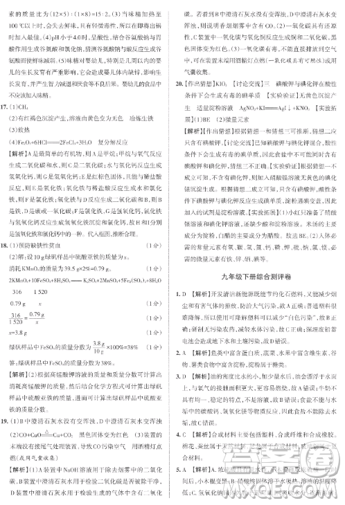 北京教育出版社2023名校作業(yè)九年級下冊化學(xué)滬教版山西專版答案