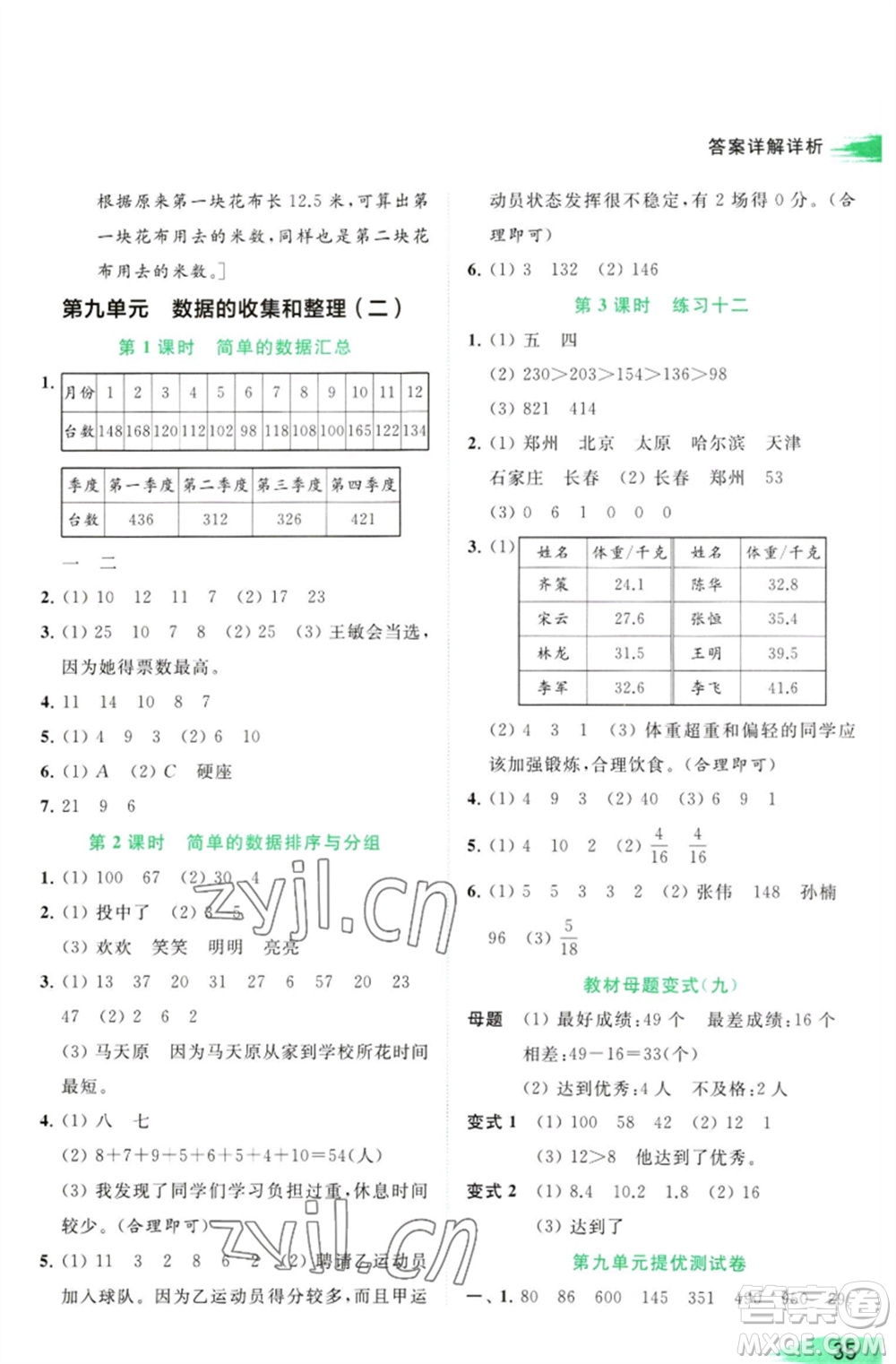 北京教育出版社2023亮點給力提優(yōu)班多維互動空間三年級數學下冊蘇教版參考答案