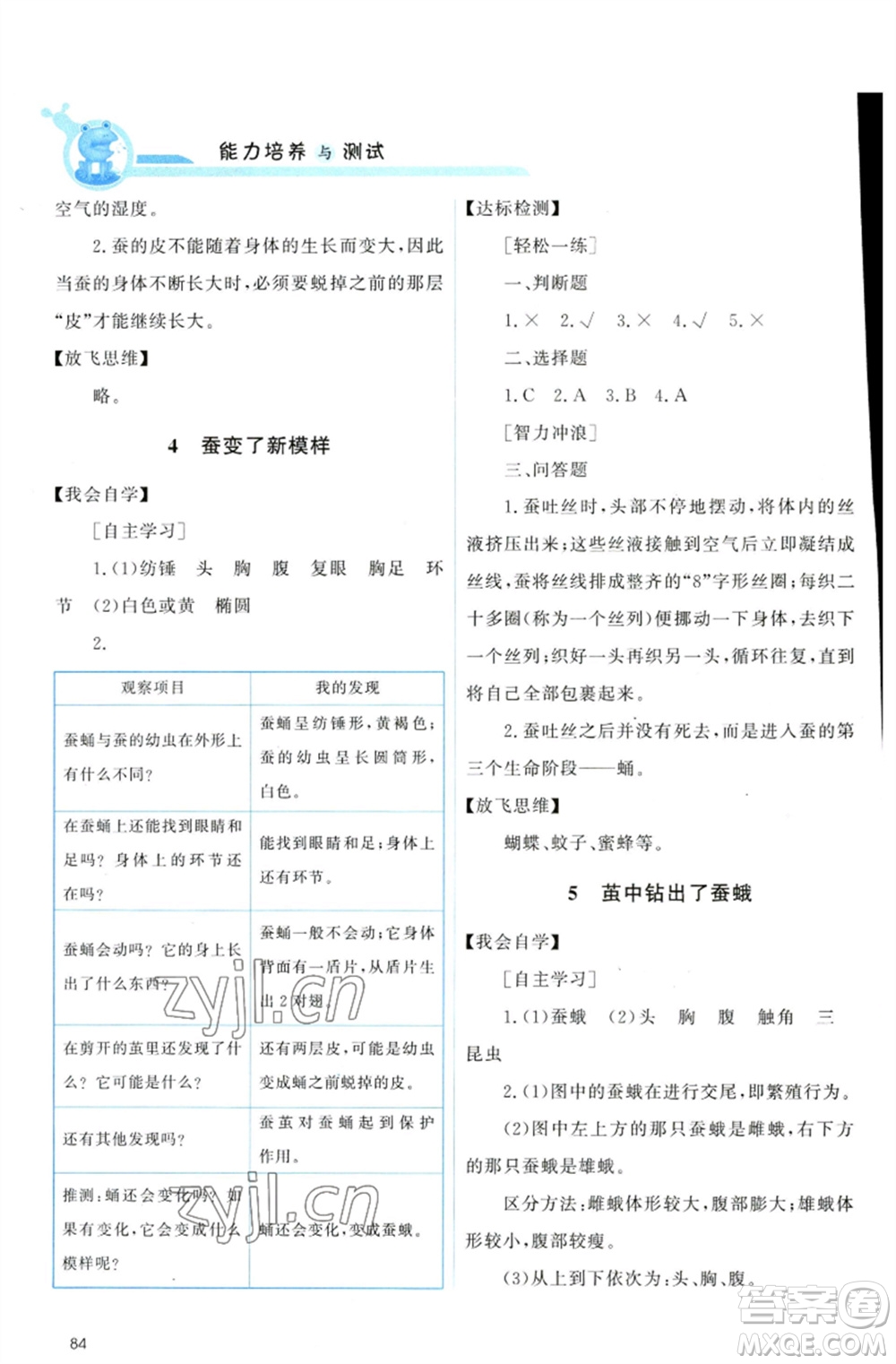 教育科學(xué)出版社2023能力培養(yǎng)與測試三年級科學(xué)下冊科教版參考答案