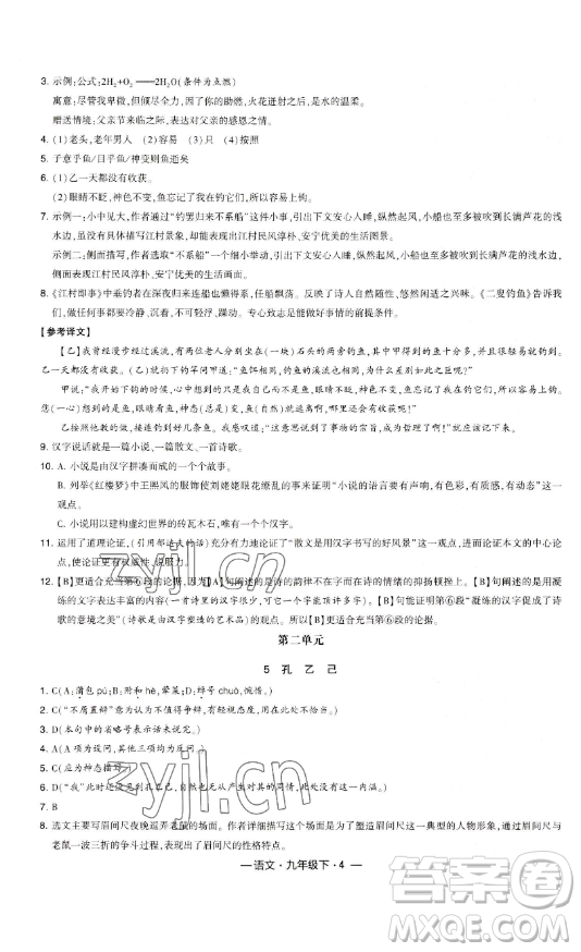 寧夏人民教育出版社2023經(jīng)綸學(xué)典課時(shí)作業(yè)九年級下冊語文人教版答案