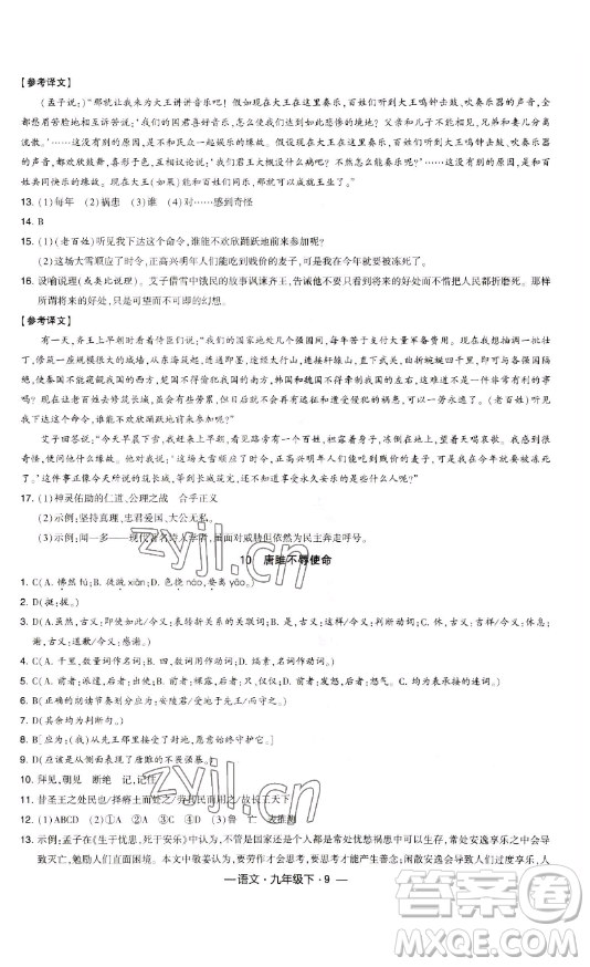 寧夏人民教育出版社2023經(jīng)綸學(xué)典課時(shí)作業(yè)九年級下冊語文人教版答案