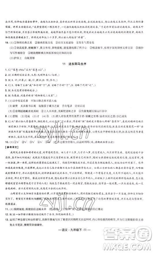 寧夏人民教育出版社2023經(jīng)綸學(xué)典課時(shí)作業(yè)九年級下冊語文人教版答案