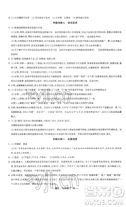 寧夏人民教育出版社2023經(jīng)綸學(xué)典課時(shí)作業(yè)九年級下冊語文人教版答案