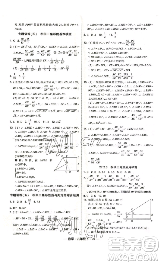 寧夏人民教育出版社2023經(jīng)綸學(xué)典課時(shí)作業(yè)九年級下冊數(shù)學(xué)人教版答案