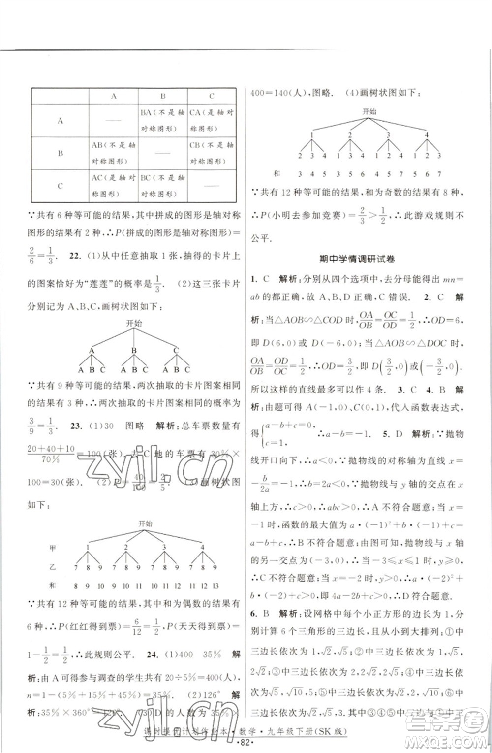 江蘇人民出版社2023課時(shí)提優(yōu)計(jì)劃作業(yè)本九年級數(shù)學(xué)下冊蘇科版參考答案