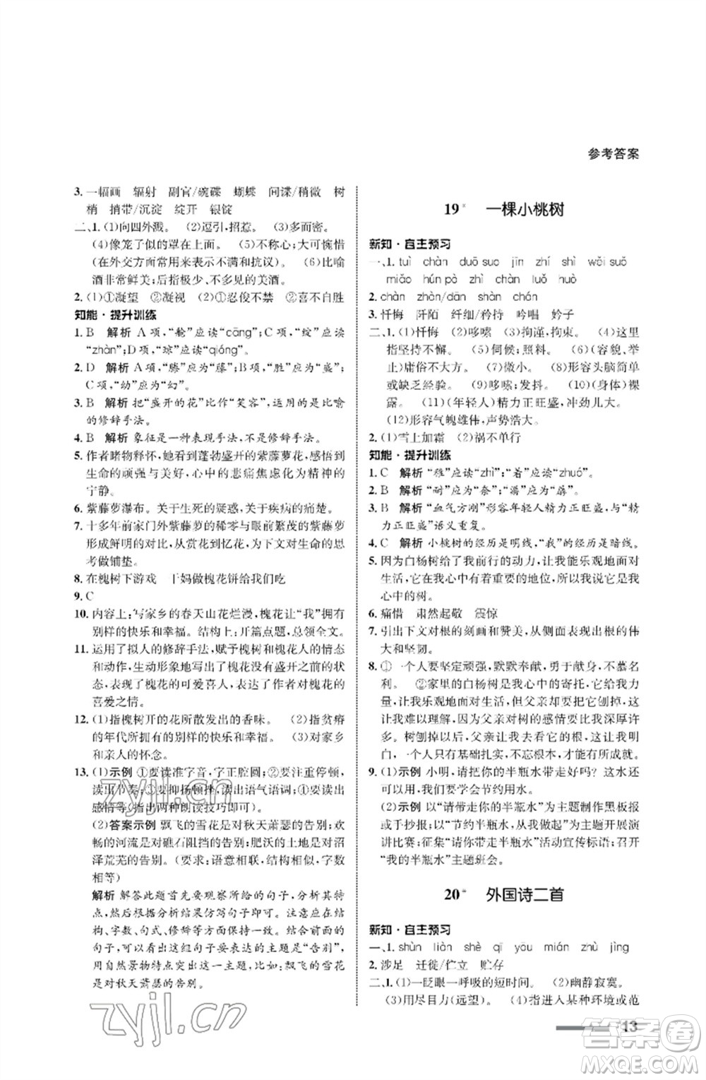 甘肅少年兒童出版社2023語文配套綜合練習(xí)七年級(jí)下冊(cè)人教版參考答案