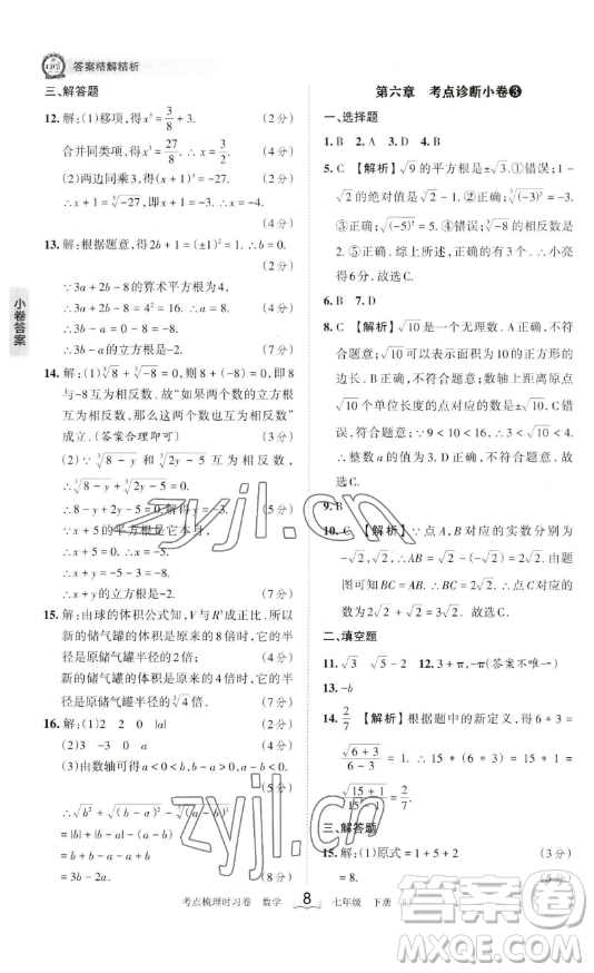 江西人民出版社2023王朝霞考點(diǎn)梳理時(shí)習(xí)卷七年級下冊數(shù)學(xué)人教版答案