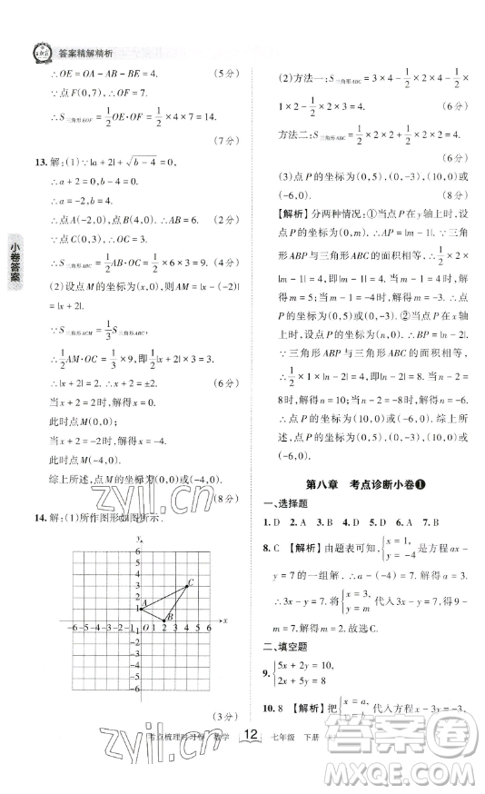 江西人民出版社2023王朝霞考點(diǎn)梳理時(shí)習(xí)卷七年級下冊數(shù)學(xué)人教版答案