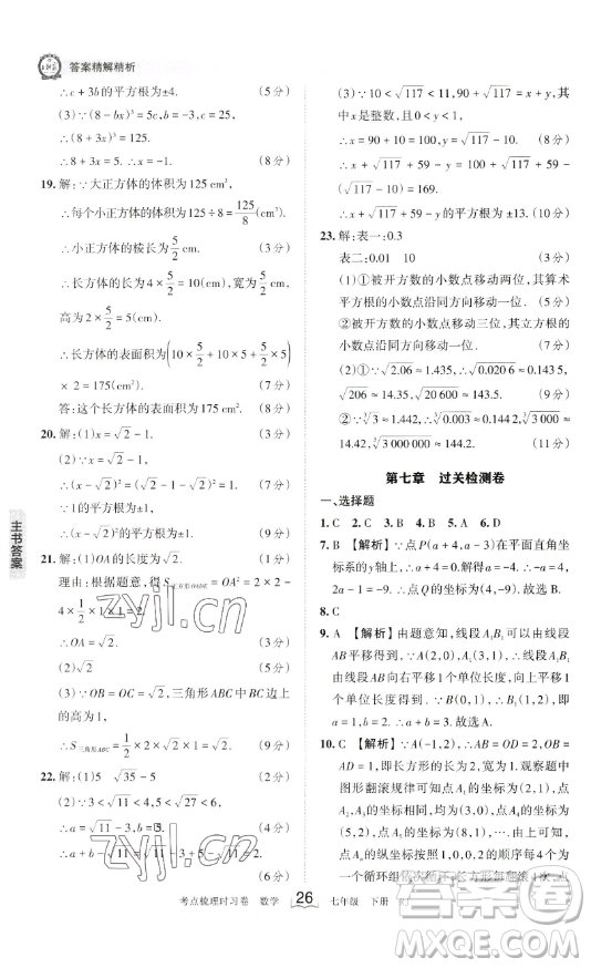 江西人民出版社2023王朝霞考點(diǎn)梳理時(shí)習(xí)卷七年級下冊數(shù)學(xué)人教版答案