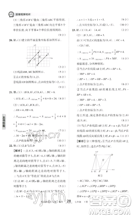 江西人民出版社2023王朝霞考點(diǎn)梳理時(shí)習(xí)卷七年級下冊數(shù)學(xué)人教版答案