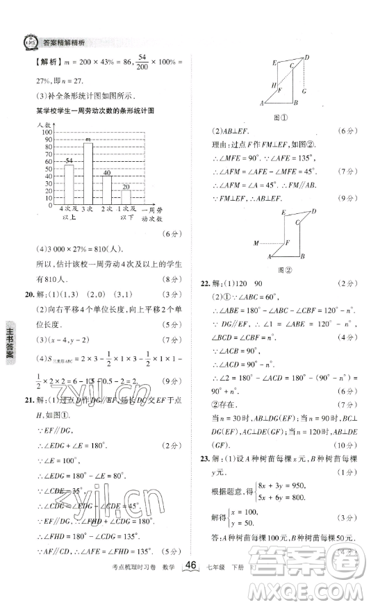 江西人民出版社2023王朝霞考點(diǎn)梳理時(shí)習(xí)卷七年級下冊數(shù)學(xué)人教版答案