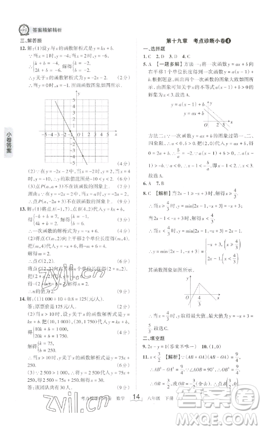 江西人民出版社2023王朝霞考點梳理時習卷八年級下冊數(shù)學人教版答案