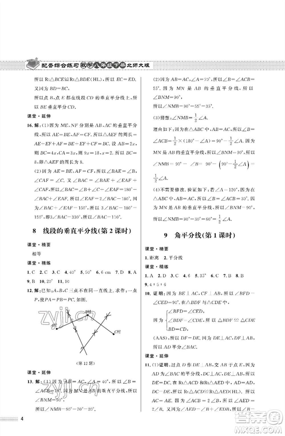 北京師范大學(xué)出版社2023數(shù)學(xué)配套綜合練習(xí)八年級下冊北師大版參考答案