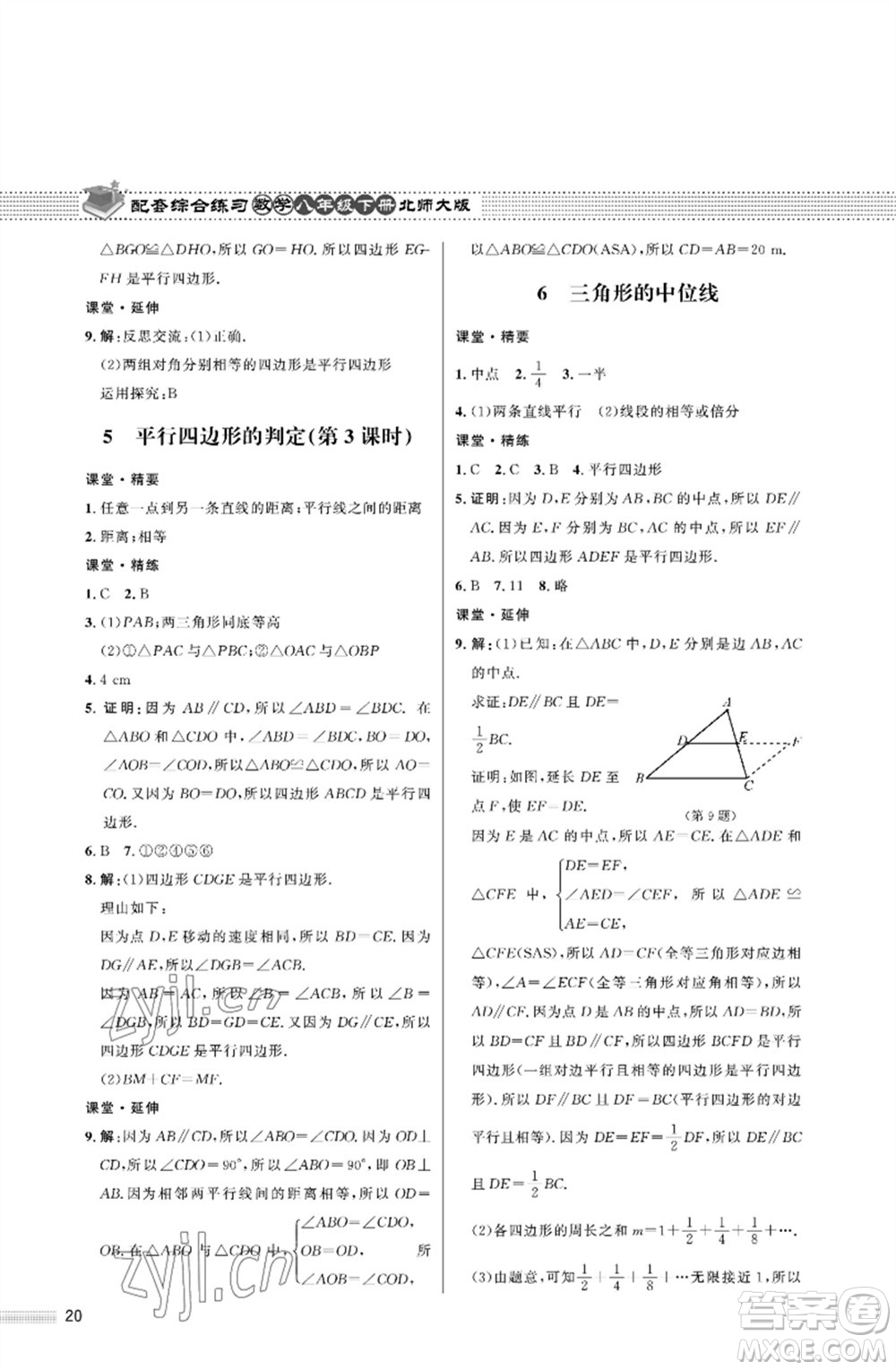 北京師范大學(xué)出版社2023數(shù)學(xué)配套綜合練習(xí)八年級下冊北師大版參考答案