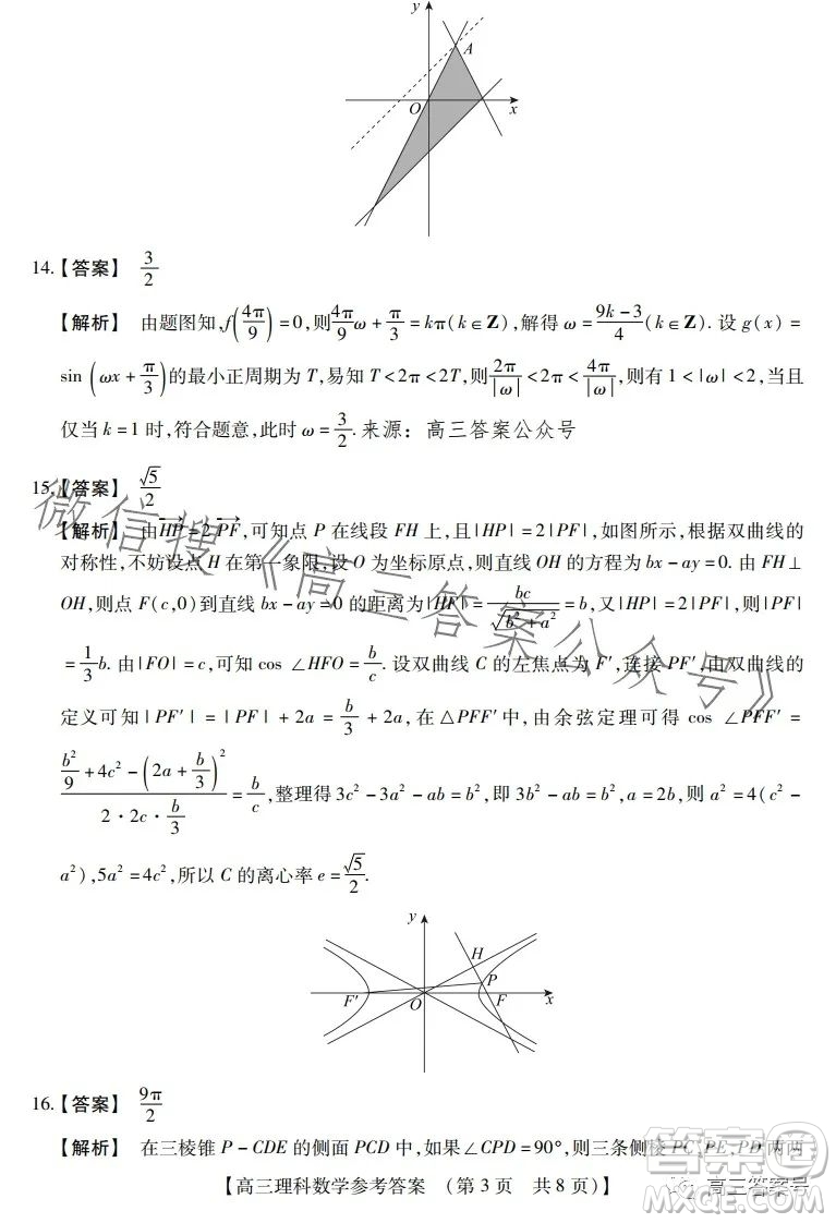 河南省2023高三年級TOP二十名校二月調(diào)研考理科數(shù)學(xué)試卷答案