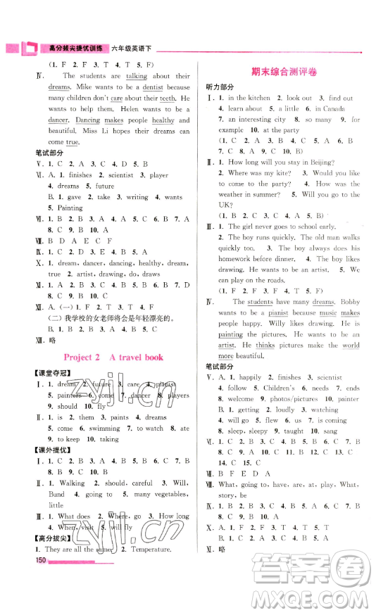 江蘇鳳凰美術(shù)出版社2023高分拔尖提優(yōu)訓(xùn)練六年級(jí)下冊(cè)英語(yǔ)譯林版江蘇專版參考答案