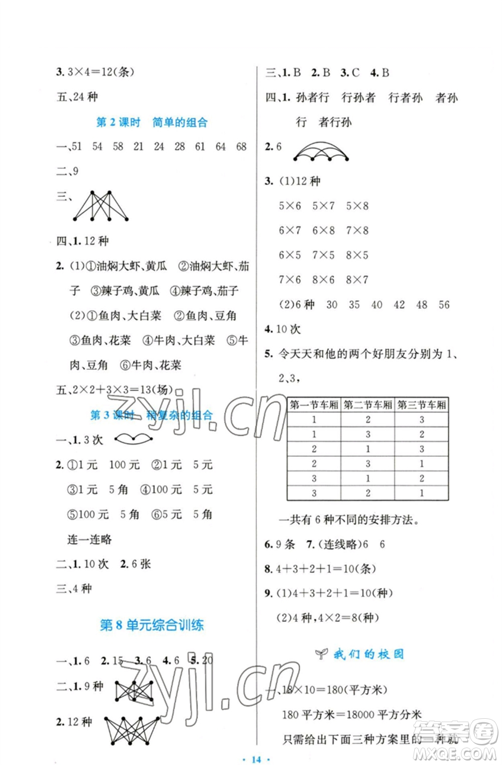 人民教育出版社2023小學同步測控優(yōu)化設計三年級數(shù)學下冊人教版精編版參考答案