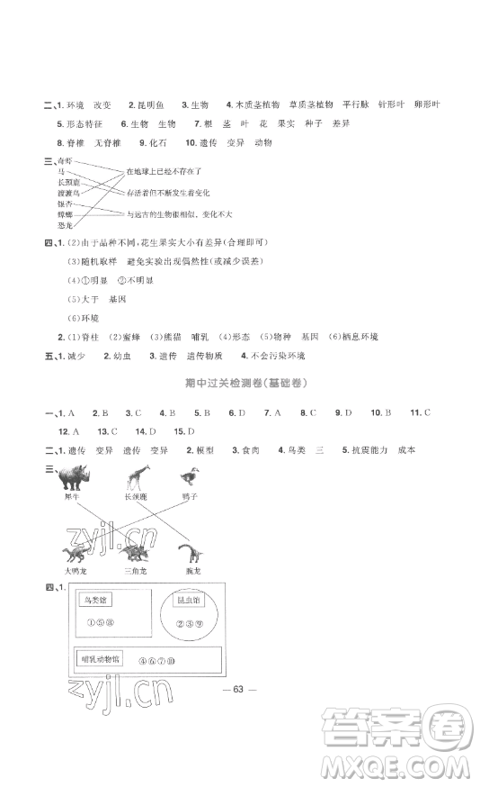 江西教育出版社2023陽光同學(xué)一線名師全優(yōu)好卷六年級科學(xué)下冊教科版參考答案