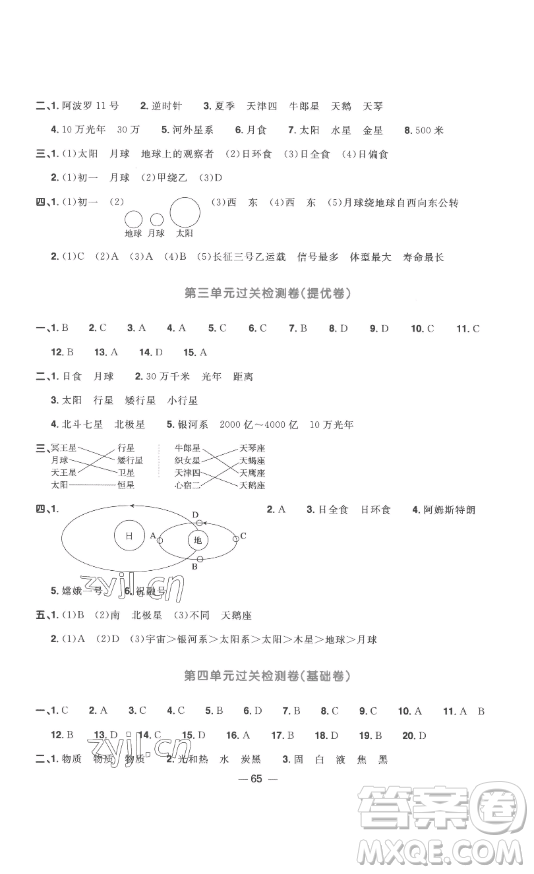 江西教育出版社2023陽光同學(xué)一線名師全優(yōu)好卷六年級科學(xué)下冊教科版參考答案