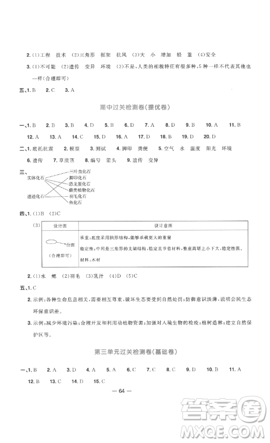 江西教育出版社2023陽光同學(xué)一線名師全優(yōu)好卷六年級科學(xué)下冊教科版參考答案