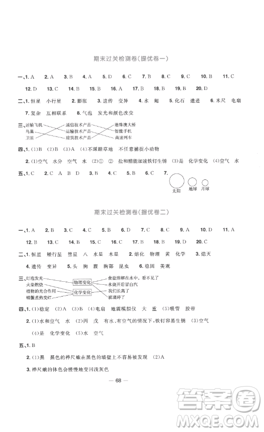 江西教育出版社2023陽光同學(xué)一線名師全優(yōu)好卷六年級科學(xué)下冊教科版參考答案