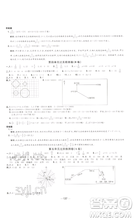 江西教育出版社2023陽光同學(xué)一線名師全優(yōu)好卷六年級數(shù)學(xué)下冊蘇教版參考答案