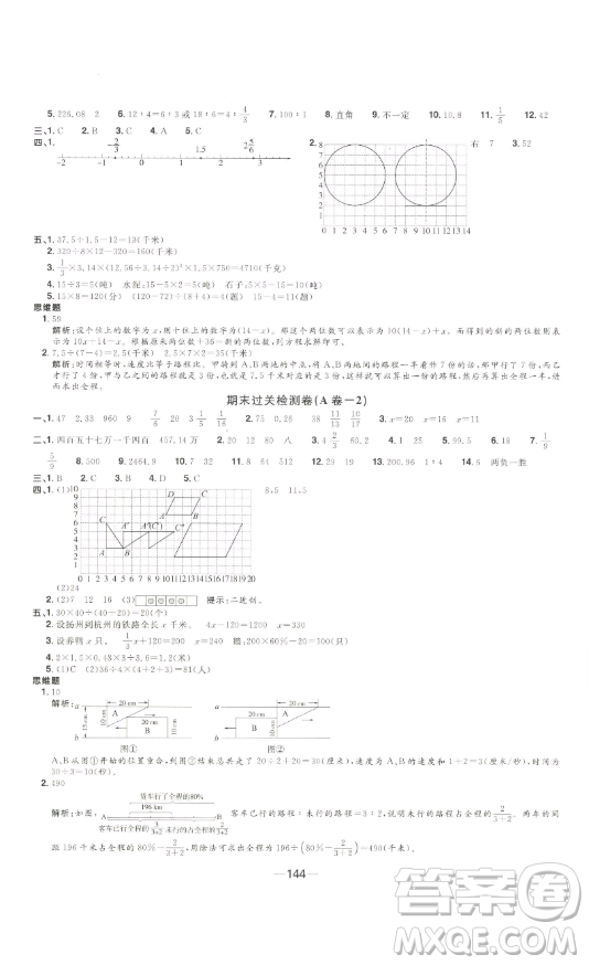 江西教育出版社2023陽光同學(xué)一線名師全優(yōu)好卷六年級數(shù)學(xué)下冊蘇教版參考答案