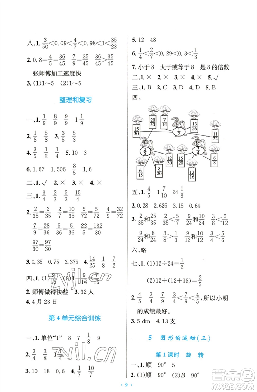 人民教育出版社2023小學同步測控優(yōu)化設計五年級數(shù)學下冊人教版精編版參考答案