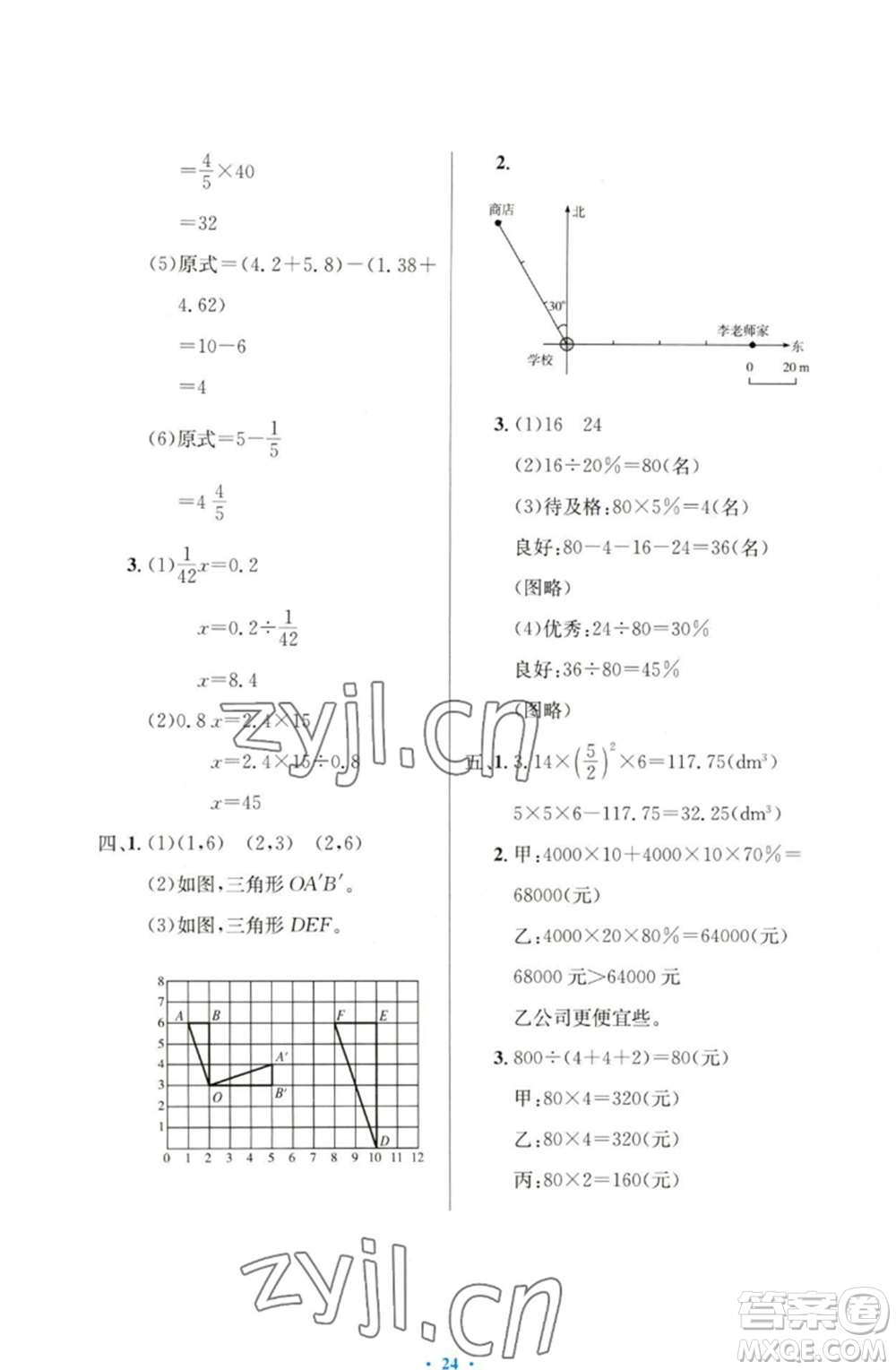 人民教育出版社2023小學(xué)同步測控優(yōu)化設(shè)計(jì)六年級數(shù)學(xué)下冊人教版增強(qiáng)版參考答案