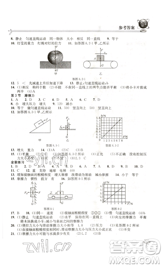 湖北教育出版社2023長江作業(yè)本同步練習(xí)冊八年級物理下冊人教版參考答案