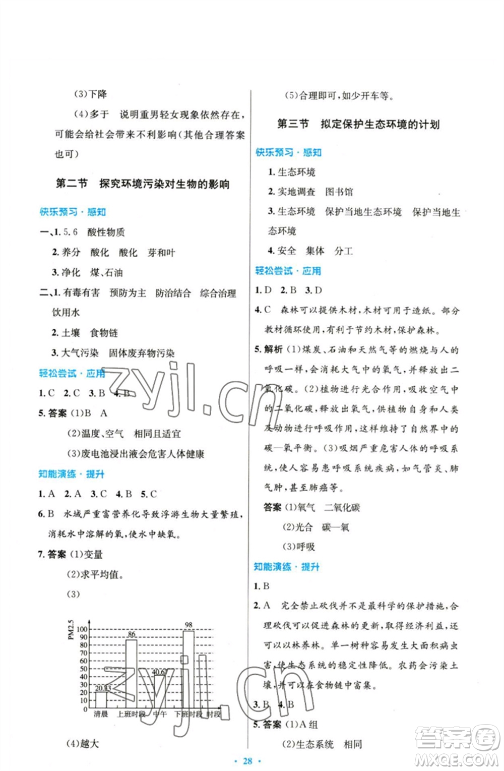 人民教育出版社2023初中同步測(cè)控優(yōu)化設(shè)計(jì)七年級(jí)生物下冊(cè)人教版參考答案