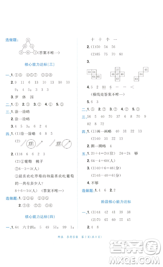 龍門書局2023黃岡小狀元達(dá)標(biāo)卷一年級(jí)數(shù)學(xué)下冊(cè)人教版參考答案