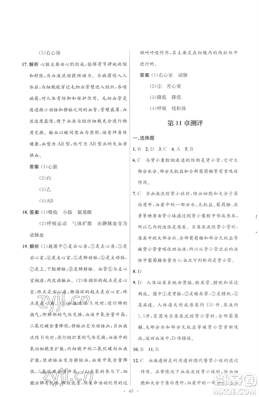 北京師范大學(xué)出版社2023初中同步測(cè)控優(yōu)化設(shè)計(jì)七年級(jí)生物下冊(cè)北師大版重慶專版參考答案