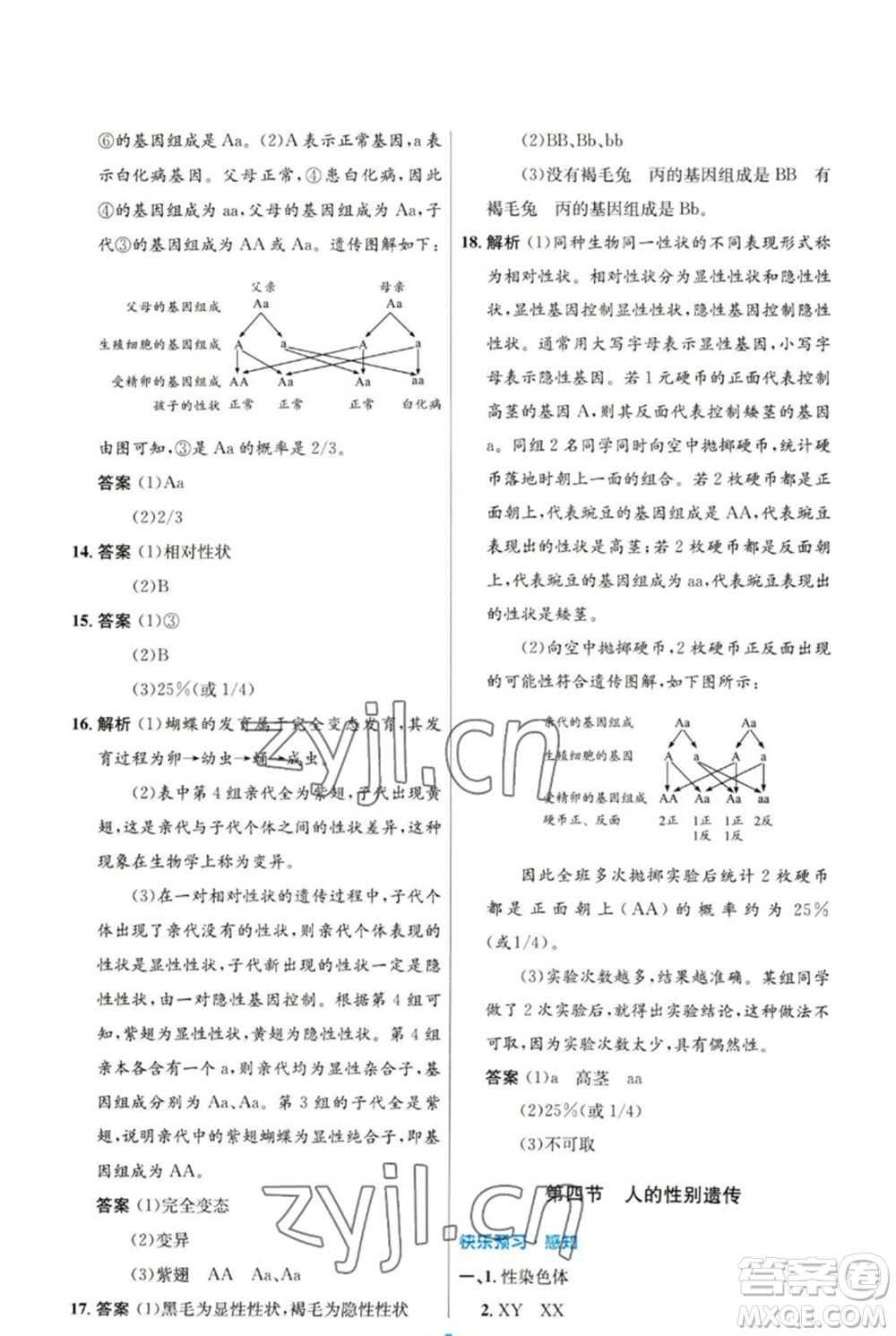 人民教育出版社2023初中同步測(cè)控優(yōu)化設(shè)計(jì)八年級(jí)生物下冊(cè)人教版參考答案