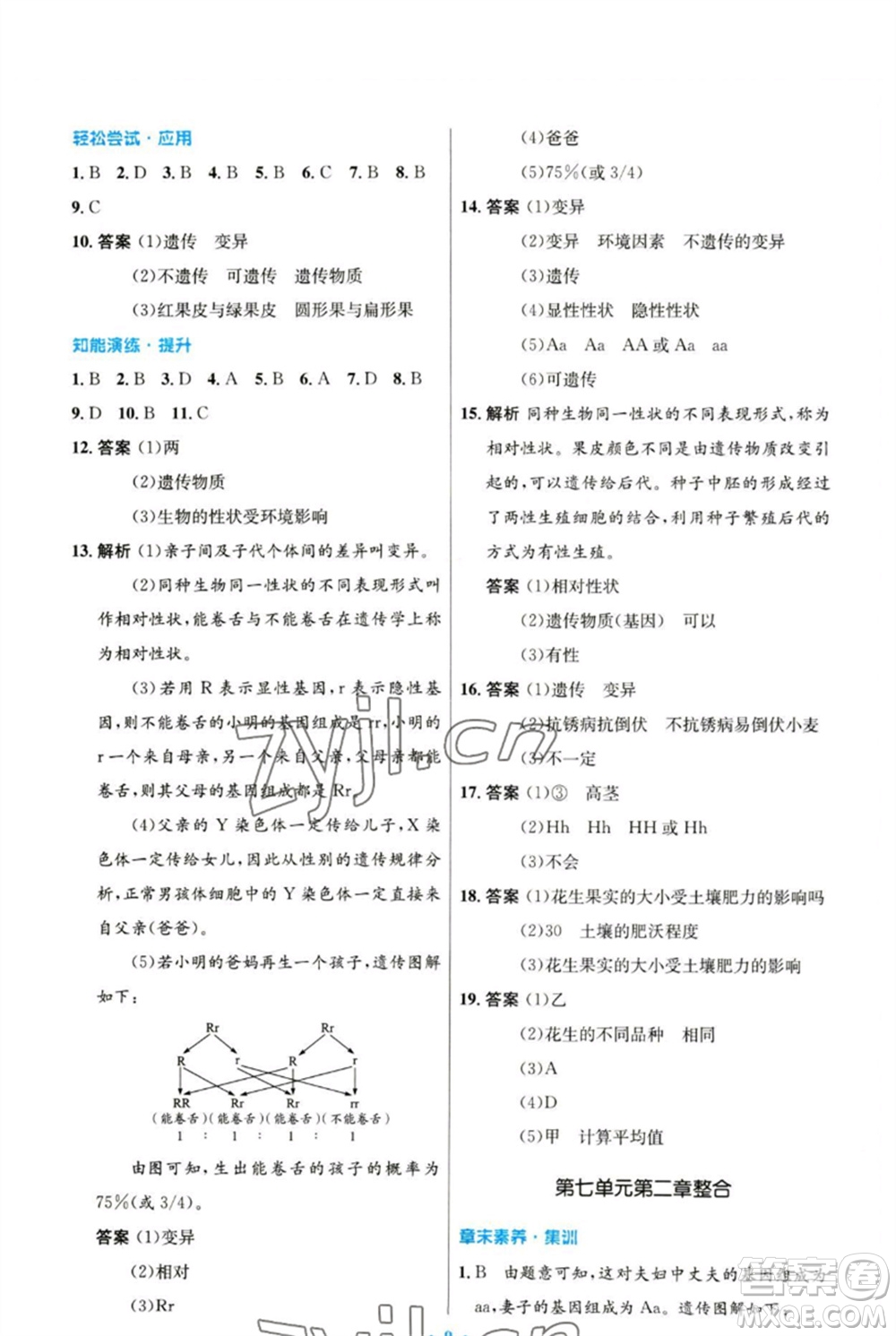 人民教育出版社2023初中同步測(cè)控優(yōu)化設(shè)計(jì)八年級(jí)生物下冊(cè)人教版參考答案