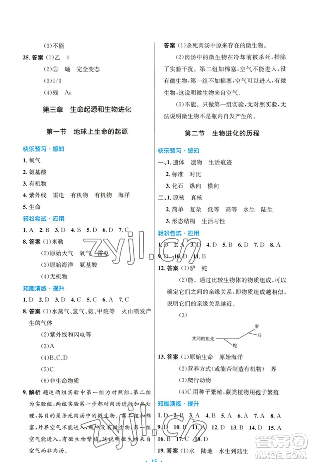 人民教育出版社2023初中同步測(cè)控優(yōu)化設(shè)計(jì)八年級(jí)生物下冊(cè)人教版參考答案