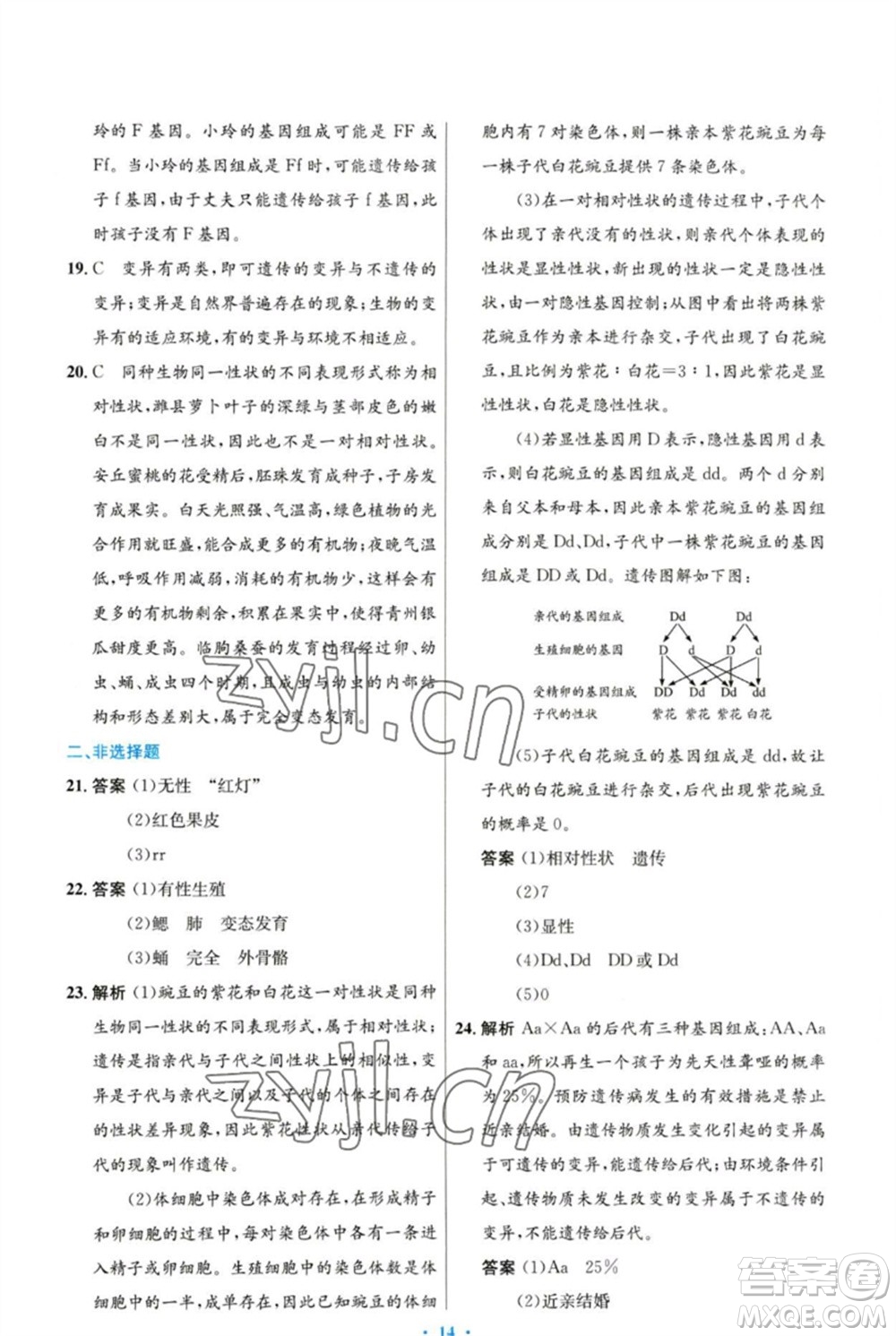 人民教育出版社2023初中同步測(cè)控優(yōu)化設(shè)計(jì)八年級(jí)生物下冊(cè)人教版參考答案